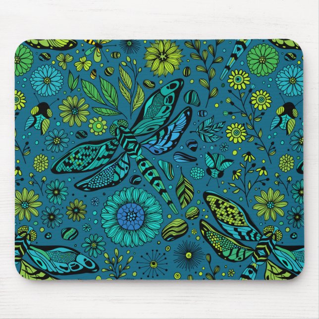 Tapis De Souris Voler, pilonner la libellule en bleu (Devant)