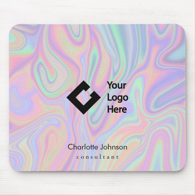 Tapis De Souris Votre Logo + Texte - Holographique Iridescente (Devant)