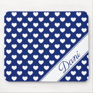 Tapis De Souris Votre Nom Personnalisé Coeurs Bleus Et Blancs Som