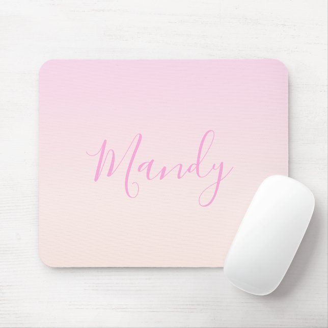 Tapis De Souris Votre texte | Élégant Script & Soft Blush Pink Omb (Avec souris)