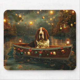 Tapis De Souris Voyage de fête de Noël de Basset Hound