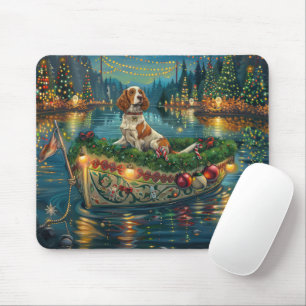 Tapis De Souris Voyage de fête de Noël de l'épagneul breton