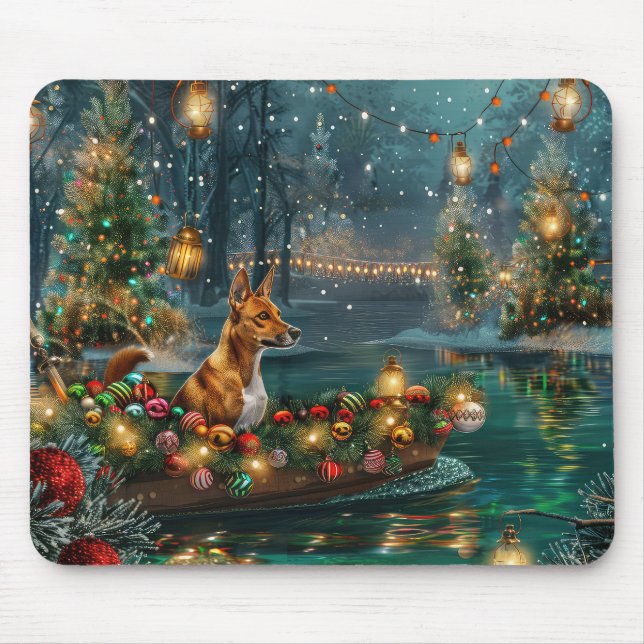 Tapis De Souris Voyage de Noël de Basenji (Devant)