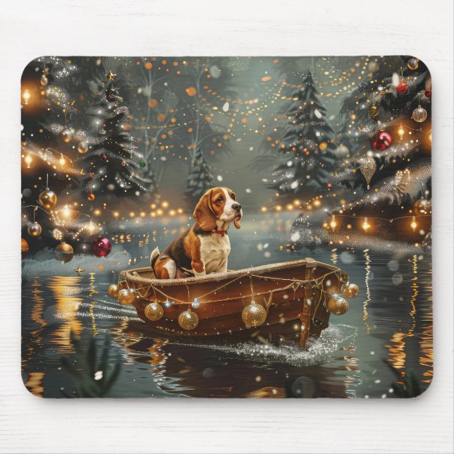 Tapis De Souris Voyage festif de Noël beagle (Devant)