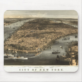 Tapis De Souris Vue 1856 d'oeil d'oiseaux de New York City NY par