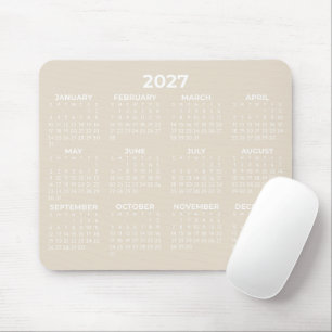 Tapis De Souris Vue annuelle Calendrier 2027 Minimaliste Beige Cha