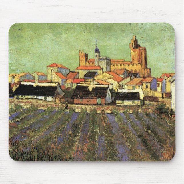Tapis De Souris Vue des Saintes Maries par Vincent van Gogh (Devant)