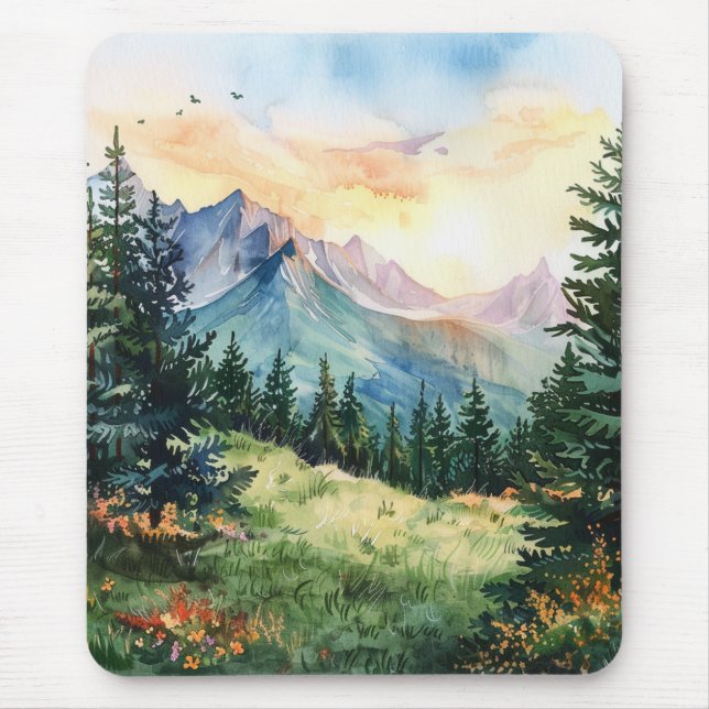 Tapis De Souris Watercolor Summer Mountain (Devant)