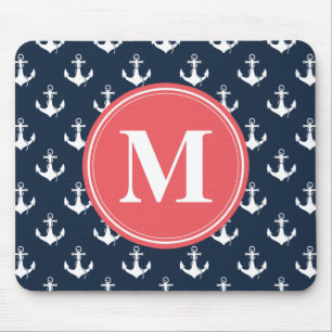 Tapis De Souris Watermelon Monogrammed Marine Blue Ancre Motif