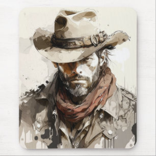 Tapis De Souris Western Cowboy Portrait Peinture Chevaux historiqu