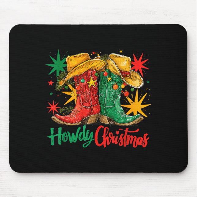 Tapis De Souris Western Howdy Christmas Cowgirl Boot Hat Christmas (Devant)