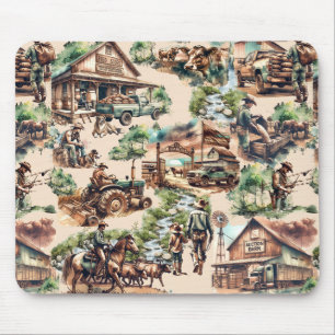 Tapis De Souris Western Ranch ou Country Farm Scène