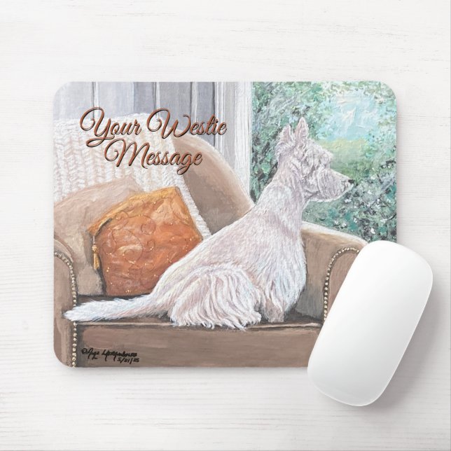 Tapis De Souris Westie regardant par une fenêtre (Avec souris)