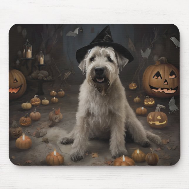 Tapis De Souris Wheaten Terrier Citrouille Halloween effroi (Devant)