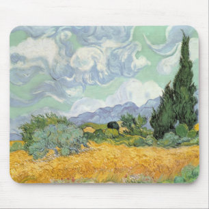 Tapis De Souris Wheatfield de Vincent van Gogh   avec des cyprès,