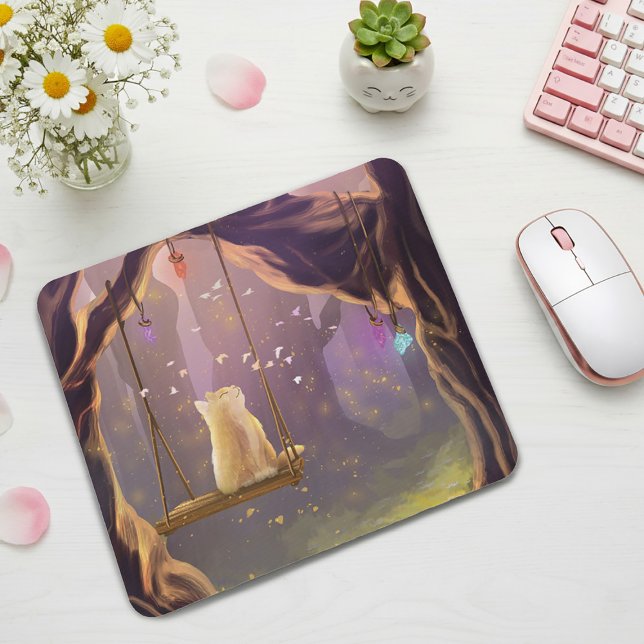 Tapis De Souris Whimsical Cat on a Swing Mouse Pad (Créateur téléchargé)
