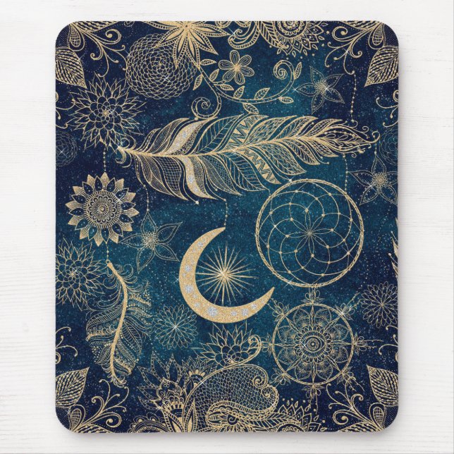 Tapis De Souris Whimsy Gold Parties scintillant Dreamcatcher Plume (Devant)