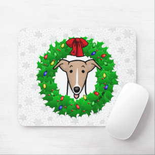 Tapis De Souris Whippet Wreath & Lights de Noël - Faune et blanc