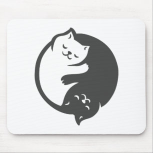 Tapis De Souris White and Black Cat Yin-Yang - choose back color