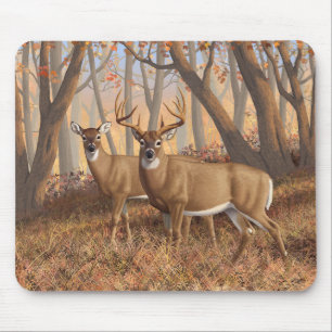 Tapis De Souris White Deer Buck & Doe Automne Maple Woods