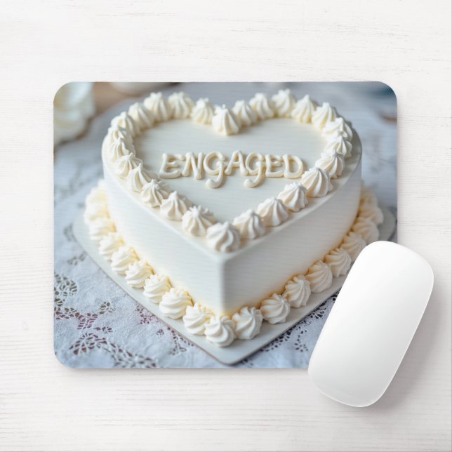 Tapis De Souris White Heart Cake For Engagement (Avec souris)