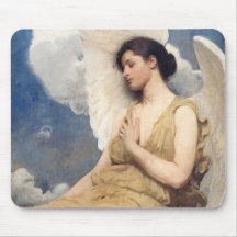 Winged angel figure sleeping dreaming on clouds