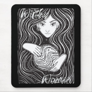 Tapis De Souris Witchy Woman Artistique noir et blanc