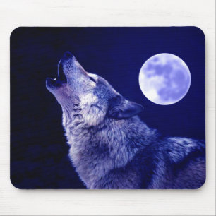 Tapis De Souris Wolf Howling à Moon