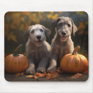 Tapis De Souris Wolfhound Chiot Automne Citrouille de plaisir