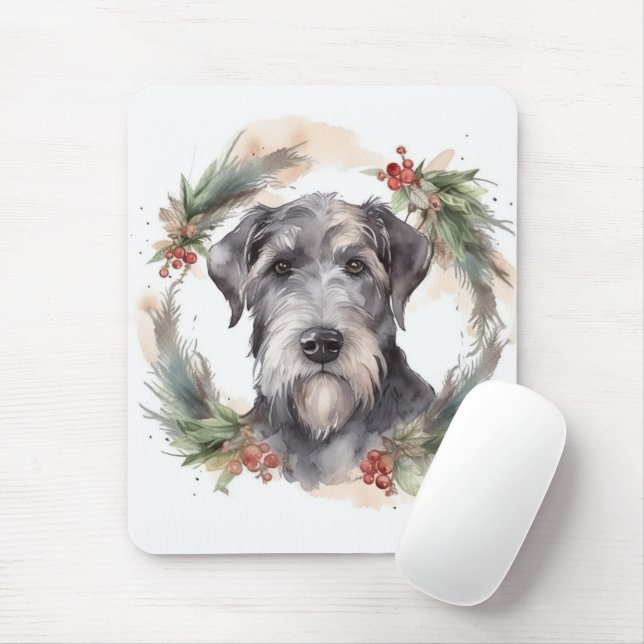Tapis De Souris Wolfhound Festive Wreath (Avec souris)