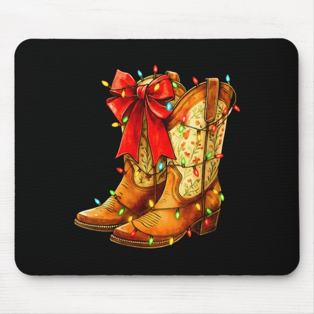 Tapis De Souris Womens Christmas Coquette Bow Cowgirl Boots Wester (Devant)