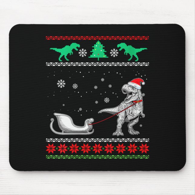 Tapis De Souris Womens Dinosaur Sleigh Merry Christmas Ugly Christ (Devant)