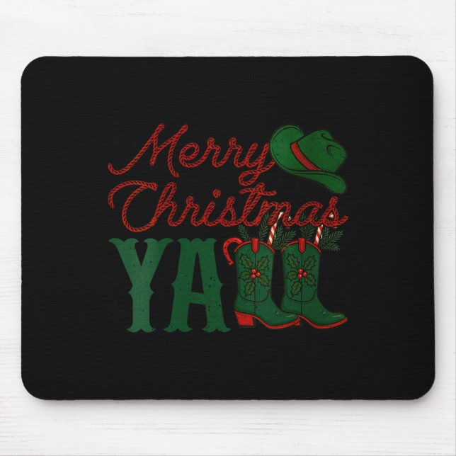 Tapis De Souris Womens Merry Christmas Y'all Cowboy Boots Western  (Devant)