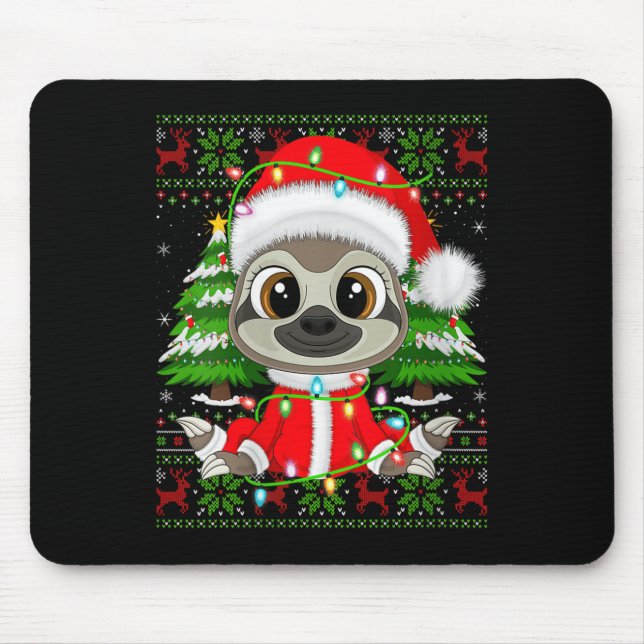 Tapis De Souris Womens Sloth Christmas Lights Santa Costume Ugly X (Devant)