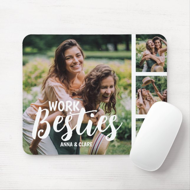 Tapis De Souris Work Bestie Customized Photo Collage (Avec souris)