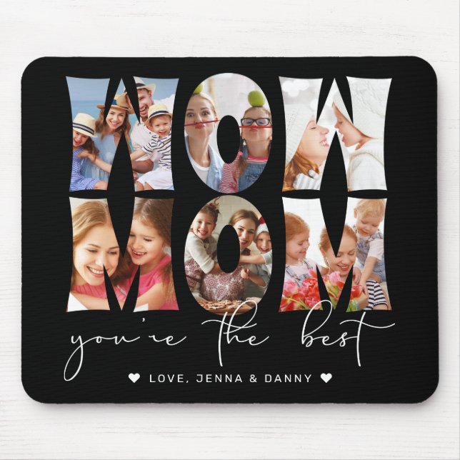 Tapis De Souris Wow Mom Citation Modern Black 6 Photo Collage (Devant)