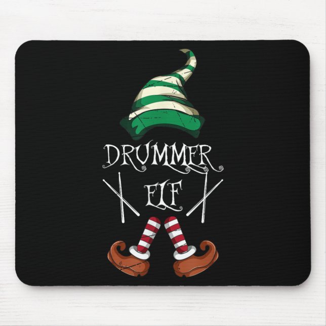 Tapis De Souris Xmas Drumsticks Music Matching Drummer Elf Pajama  (Devant)
