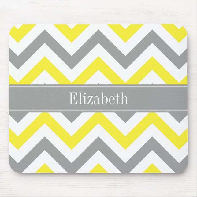 Tapis De Souris Yellow Dk Gray White LG Chevron Gray Nom Monogram (Devant)