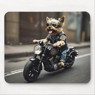 Tapis De Souris Yorkie amusant à cheval une souris moto