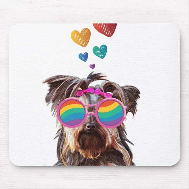 Tapis De Souris Yorkie Chien avec Coeurs Saint-Valentin (Devant)