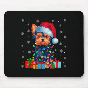 Tapis De Souris Yorkie Chien Moins Vilants Noël Éclairage Santa Ch