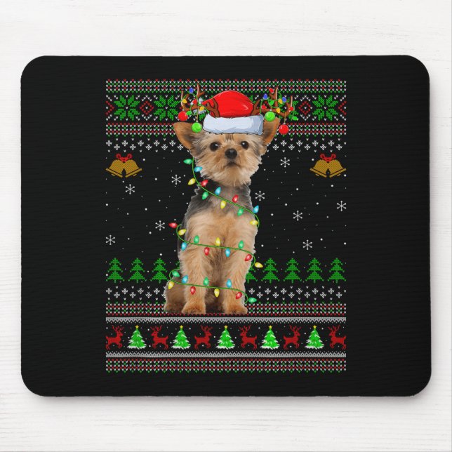 Tapis De Souris Yorkie Dog Ugly Christmas Sweaters Holiday Santa X (Devant)