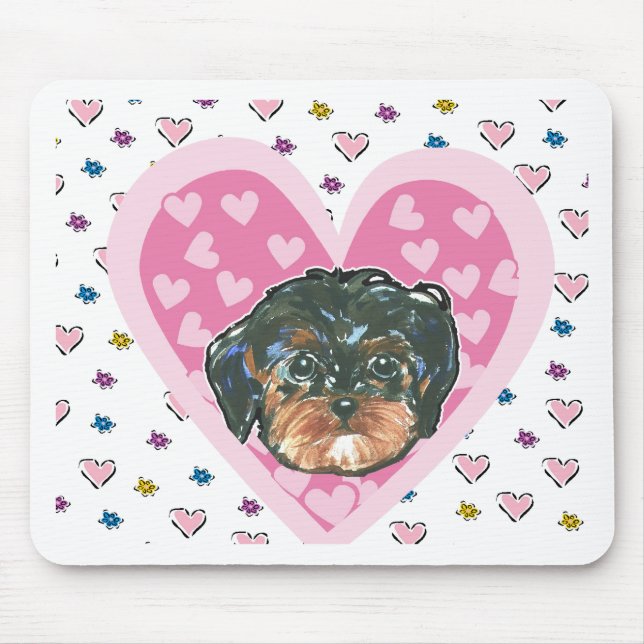 Tapis De Souris Yorkie Poo de la Saint-Valentin (Devant)