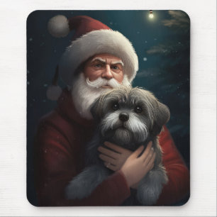 Tapis De Souris Yorkipoo avec le Père Noël Festif Noël