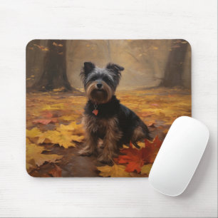 Tapis De Souris Yorkipoo dans les feuilles d'automne tombent inspi