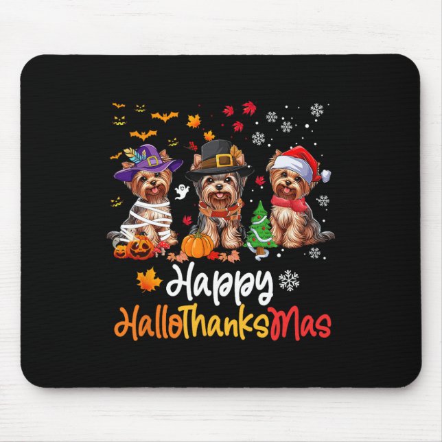 Tapis De Souris Yorkshire Chien Halloween Noël Hallomerci Hallomer (Devant)