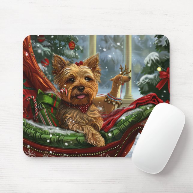 Tapis De Souris Yorkshire Terrier Chien Fête de Noël (Avec souris)