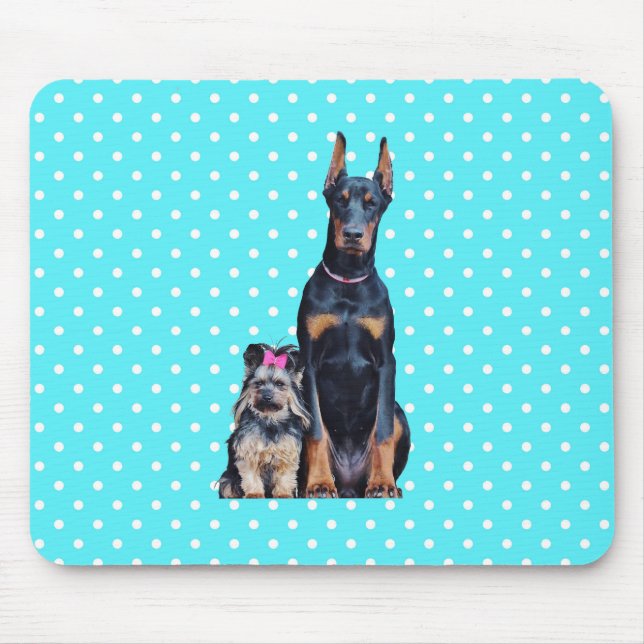 Tapis De Souris Yorkshire Terrier Doberman Pois bleus (Devant)