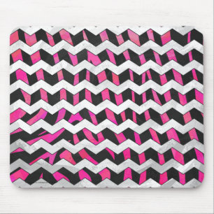 Tapis De Souris Zebra Chevron noir et rose chaud