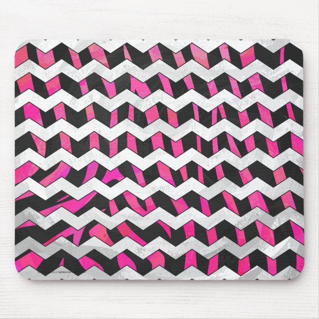 Tapis De Souris Zebra Chevron noir et rose chaud (Devant)